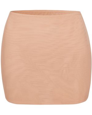 Oh Polly Soft Mesh Low-Rise Micro Mini Slip Skirt - Natural