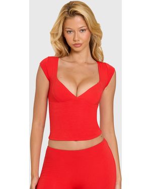 Oh Polly Modal Lace-Trim Top - Red