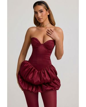 Oh Polly Satin Bubble Hem Corset Mini Dress - Red