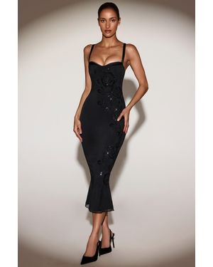 Oh Polly Embellished Peekaboo Fluted-Hem Midaxi Dress - Black
