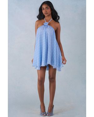 Oh Polly Halterneck Babydoll Mini Dress - Blue