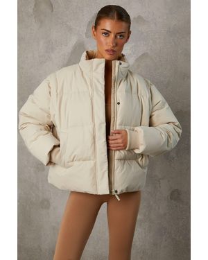 BO+TEE Cropped Puffer Jacket With Detachable Sleeves - Natural