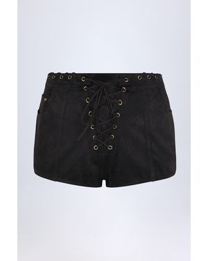 Oh Polly Lace-Up Mid-Rise Shorts - Black