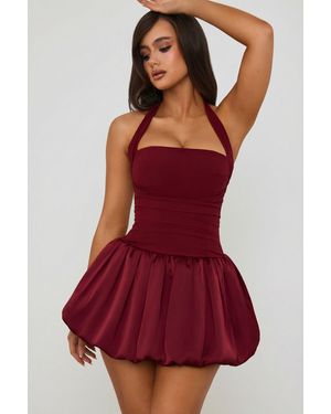 Oh Polly Halterneck Lace-Up Bubble Hem Corset Micro Mini Dress - Red