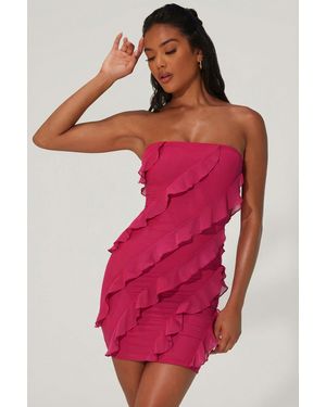 Oh Polly Bandeau Ruffle Detail Mini Dress - Pink