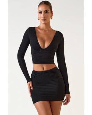 Oh Polly Modal Twist-Front Mid-Rise Mini Skirt - Black