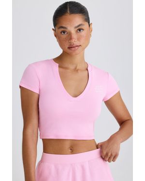 BO+TEE Stretch Cotton Jersey Graphic Print Cropped T-Shirt - Pink