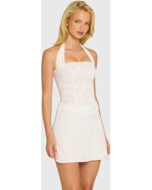 Oh Polly Satin Scarf-Detail Mini Dress - White