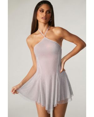 Oh Polly Embellished Lace Up Back Mini Dress - Metallic