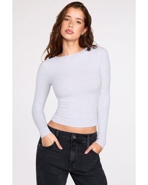 Oh Polly Ribbed Modal Ruched Long-Sleeve Top - Grey