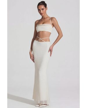 Oh Polly Embellished Cross Back Crop Top - White