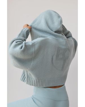 BO+TEE Chunky Knit Zip-Up Cropped Hoodie - Green