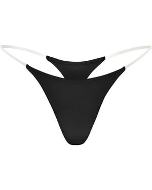 Oh Polly Seamless Knit Clear Strap Thong - Black