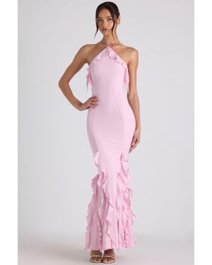 Oh Polly Ruffle-Trim Halterneck Gown - Pink
