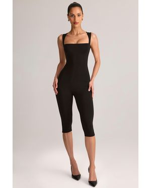 Oh Polly Modal Square-Neck Bodycon Capri Jumpsuit - Black