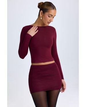 Oh Polly Modal High Neck Long Sleeve Open Back Top - Red