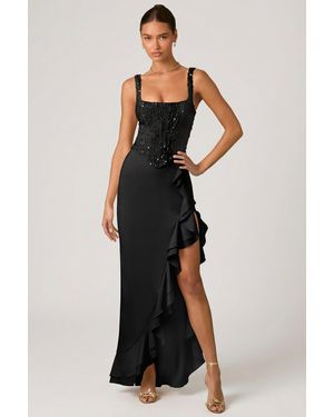 Oh Polly Embellished Ruffle-Trim Corset Gown - Black