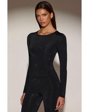 Oh Polly Embellished Crew-Neck Long-Sleeve Top - Black