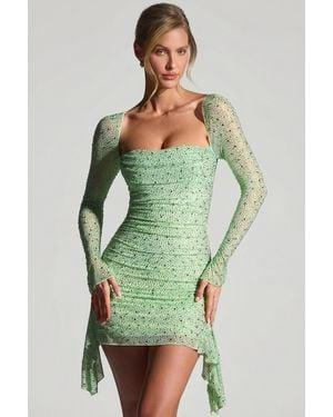 Oh Polly Embellished Draped Cowl-Neck Mini Dress - Green