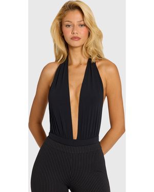 Oh Polly Plunge Halterneck Bodysuit - Black