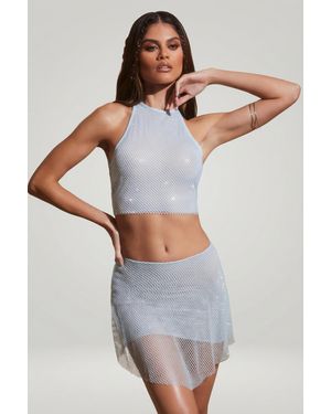Oh Polly Embellished Mid Rise Mini Skirt - Blue