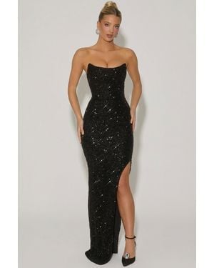 Oh Polly Embellished Corset Gown - Black