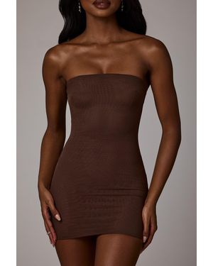 Oh Polly Soft Sheer-Mesh Bandeau Mini Slip Dress - Brown