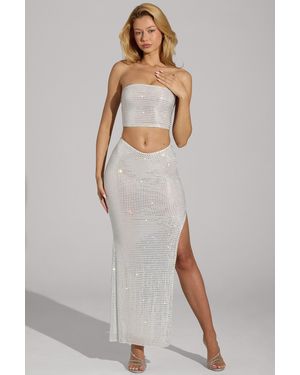 Oh Polly Embellished V-Waist Thigh-Split Maxi Skirt - White