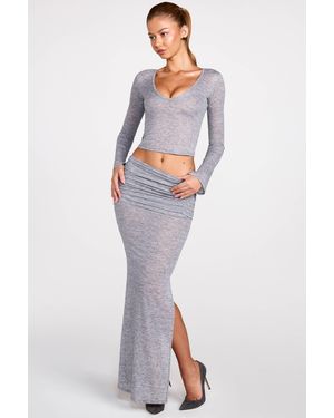Oh Polly Sheer Jersey Low-Rise Draped Maxi Skirt - Grey