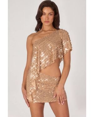 Oh Polly Embellished One-Shoulder Asymmetric Top - Metallic