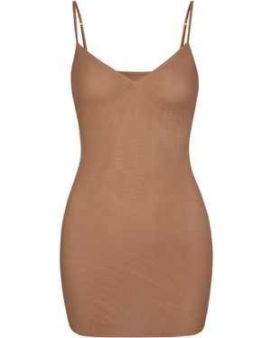 Oh Polly Soft Mesh V-Neck Mini Slip Dress - Natural
