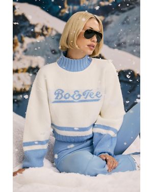 BO+TEE Cropped Chunky-Knit Turtleneck Jumper - Blue