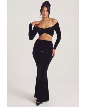 Oh Polly Velvet Mid-Rise Maxi Skirt - Black