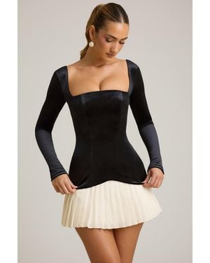 Oh Polly Layered Pleated Corset Mini Dress - Black