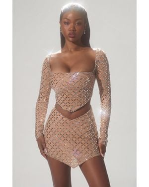 Oh Polly Embellished Asymmetric Crop Top - Natural