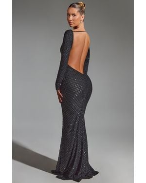 Oh Polly Embellished Open-Back Gown - Black