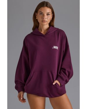BO+TEE Cotton Fleece Appliqué Oversized Hoodie - Purple