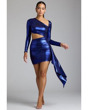 Oh Polly Cut Out Metallic Jersey Mini Dress - Blue