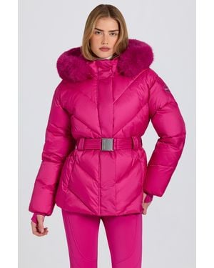 BO+TEE Waterproof Faux-Fur Hood Ski Jacket - Pink