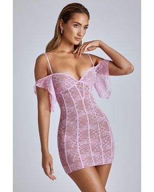 Oh Polly Sheer Lace A-Line Mini Dress - Pink