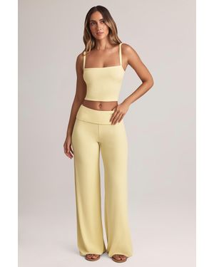 Oh Polly Modal Foldover Wide-Leg Trousers - Natural