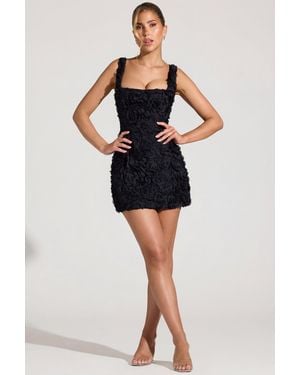 Oh Polly Floral-Appliqué Square-Neck Corset Mini Dress - Black