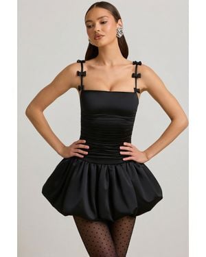 Oh Polly Bow-Detail Ruched Bubble Hem Mini Dress - Black