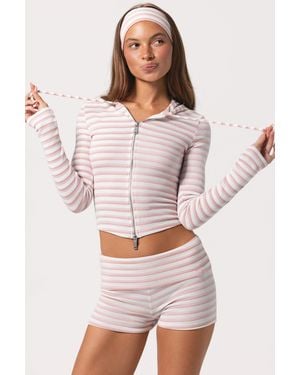 BO+TEE Ribbed Jersey Cropped Hoodie - Pink