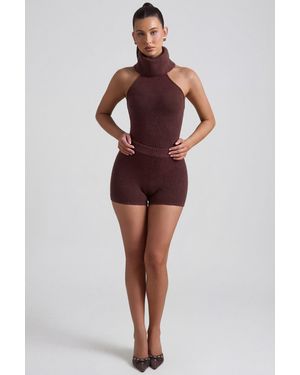 Oh Polly Ribbed-Knit Shorts - Brown