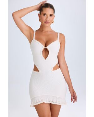 Oh Polly Ruffle-Appliqué Cut-Out Mini Dress - White