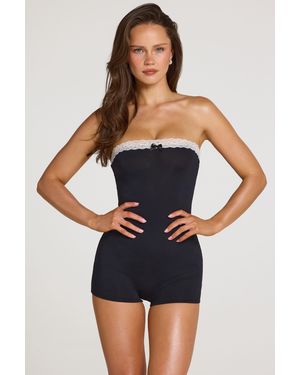 Oh Polly Modal Lace-Trim Playsuit - Black