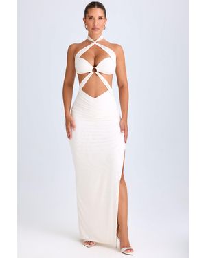Oh Polly Cut-Out Ruched Halterneck Maxi Dress - White
