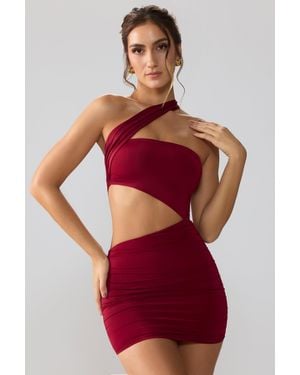 Oh Polly Slinky Jersey Ruched Cut Out Mini Dress - Red