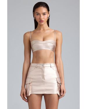 Oh Polly Metallic Denim Cropped Bralette - Natural